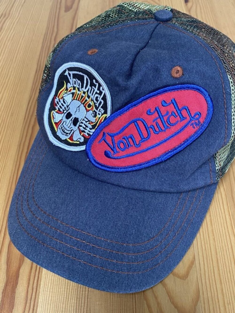 Von Dutch Navy Blue Cap with Red Patch and Multi-Color Mesh